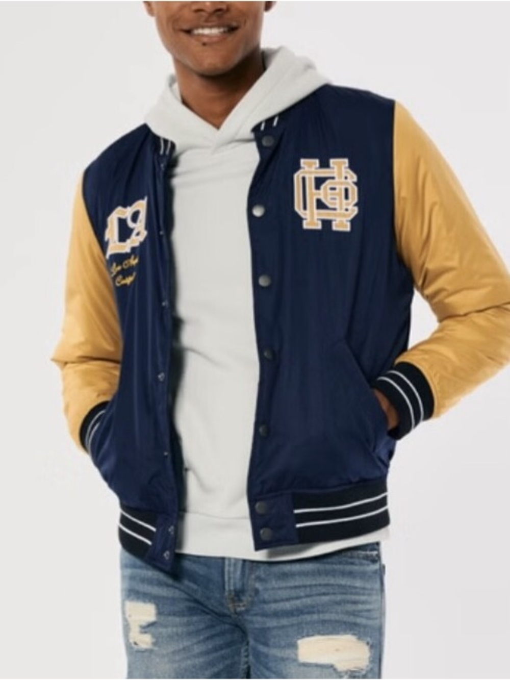 Hollister Navy and Mustard Bomber Jacket SZ-L